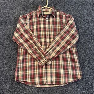 LL Bean Mens L Regular Flannel Shirt Long Sleeve Plaid Red Green Cotton